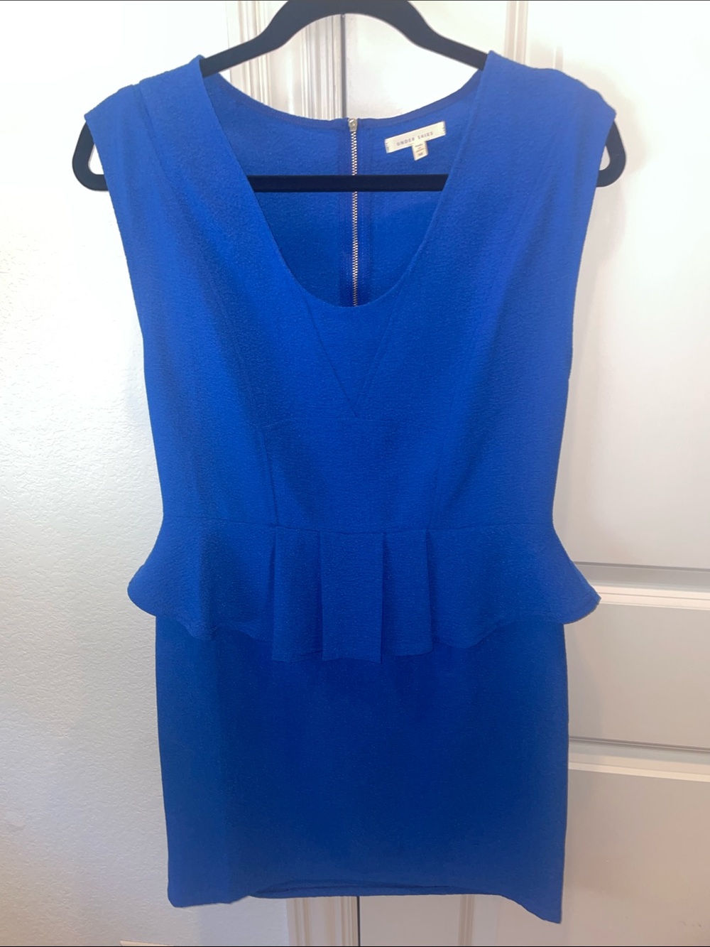 Under Skies Cobalt Blue Sleeveless Peplum Mini Dress